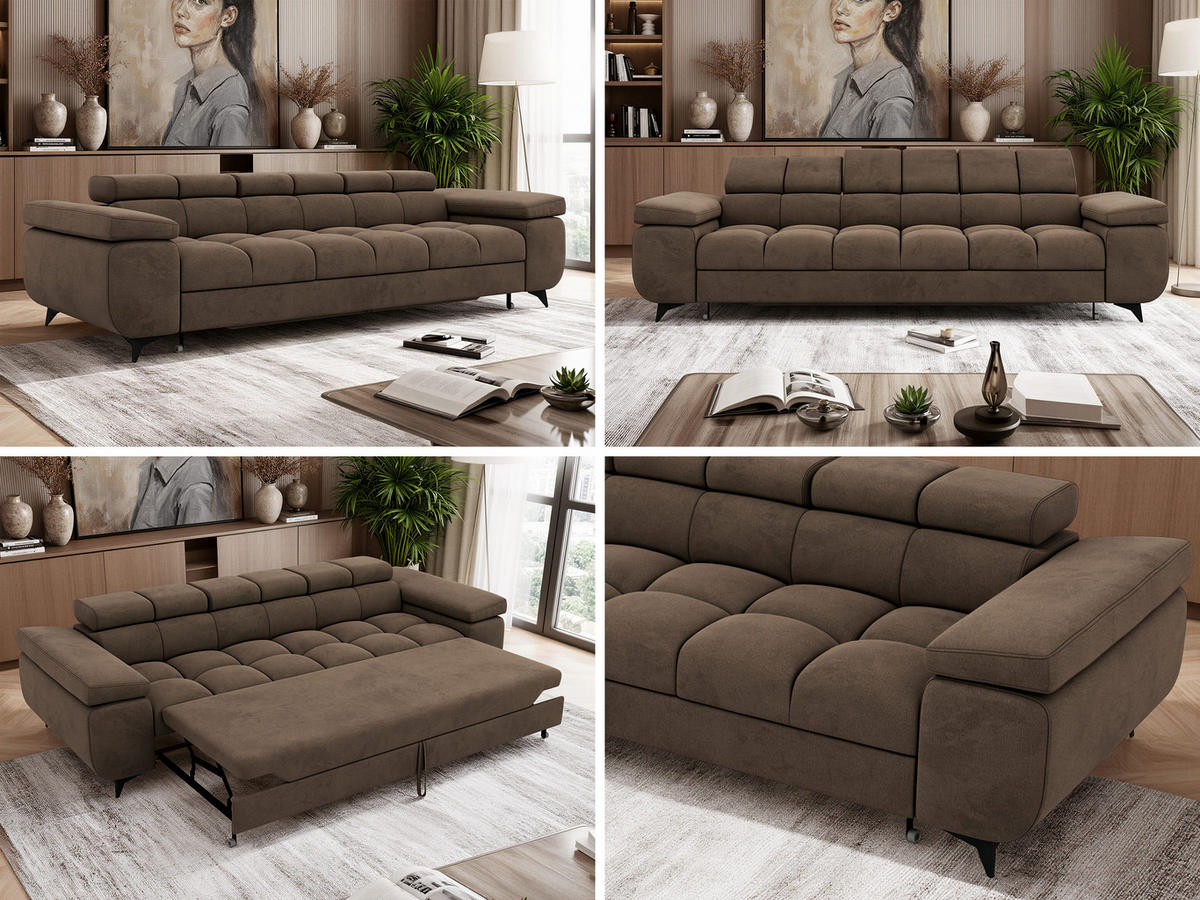 TŘÍMÍSTNÁ POHOVKA NIDELLO - Hnědá Samet - černá/hnědá, kov/textil (260/70/97cm) - MKS