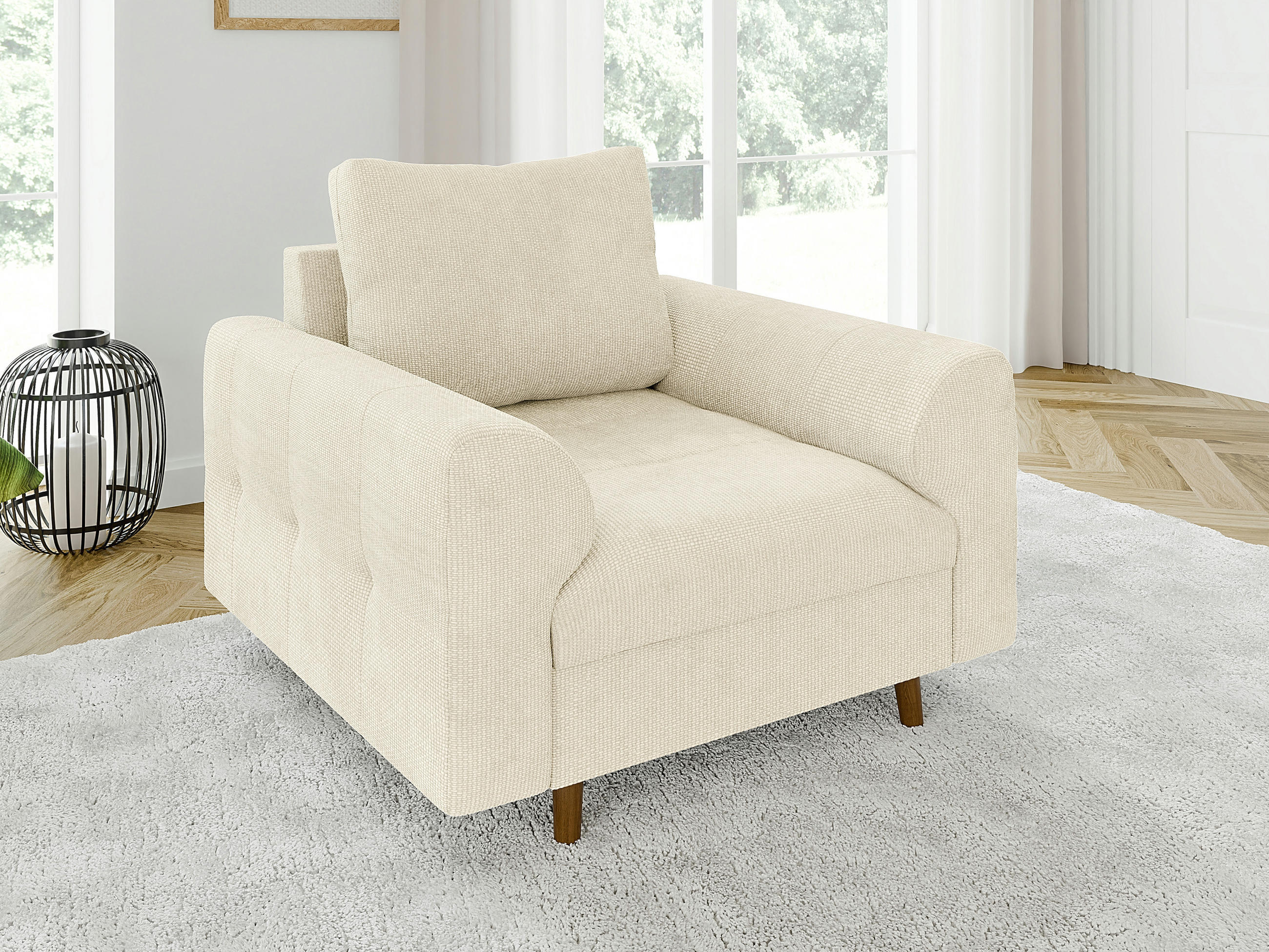 SESSEL Sigurd Beige Chenille - Beige/Braun, Holz/Textil (97/81/93cm) - S-Style Möbel