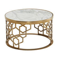COUCHTISCH Weiß Marmor und Metall, Rund, Maße 60x60x36 cm, Modernes Design - Goldfarben/Weiß, Stein/Metall (60/60/36cm) - KADIMA DESIGN