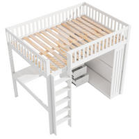 HOCHBETT 140/200 cm DE-04817, mit Schreibtisch, Kleiderschrank und 3 Schubladen in Weiß - Weiß, Holz/Holzwerkstoff (140/200cm) - ComfortXL