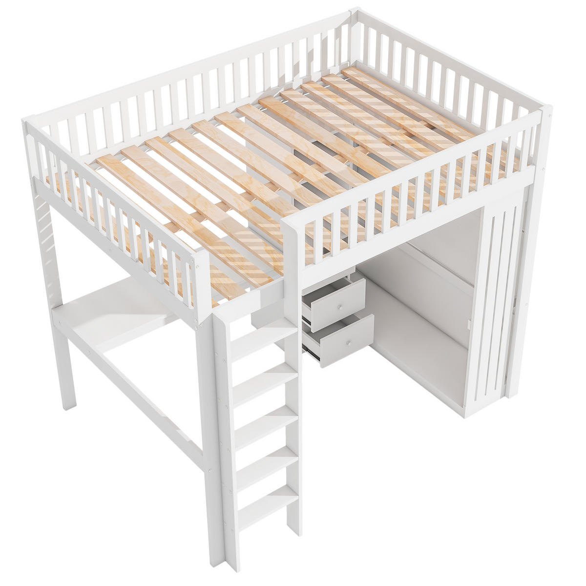 HOCHBETT 140/200 cm mit Schreibtisch und Kleiderschrank in Weiß - Weiß, Holz (140/200cm) - OKWISH