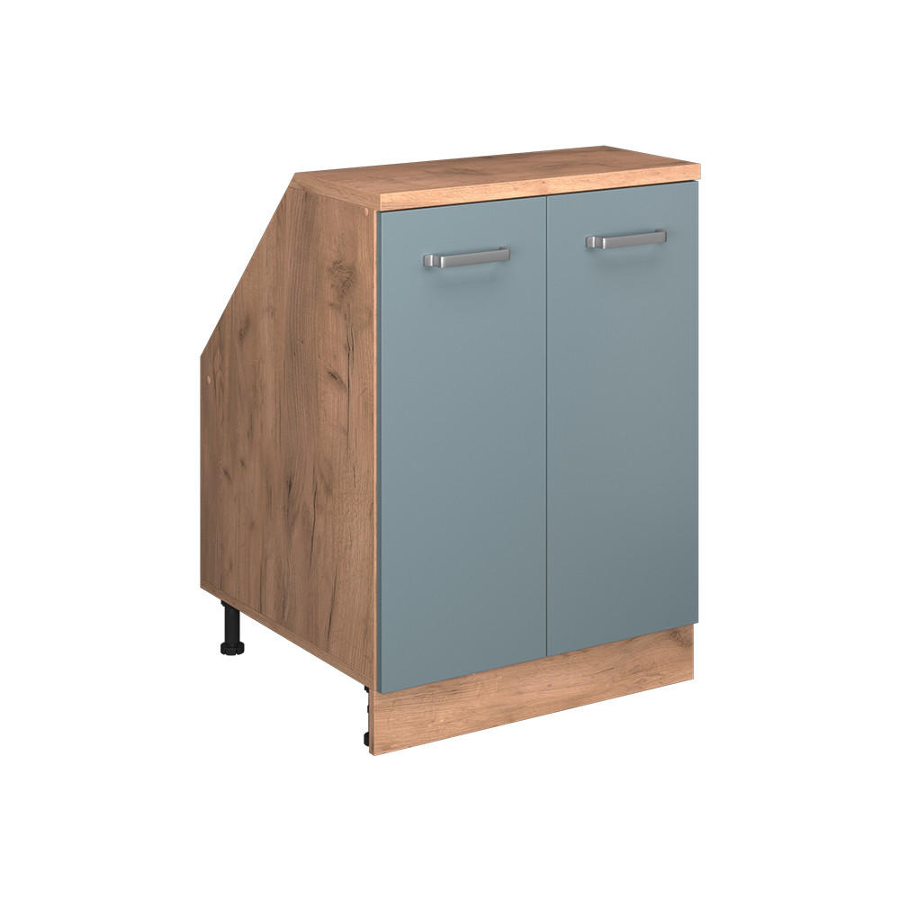 KUCHYNSKÁ SKRIŇA PRE ŠIKMÉ STRECHY R-Line Modrošedá 60 cm s 2 dverami, korpus skrine hĺbka 60 cm - dub medový/modrosivá, kompozitné drevo (60/83.8/60cm) - Vicco