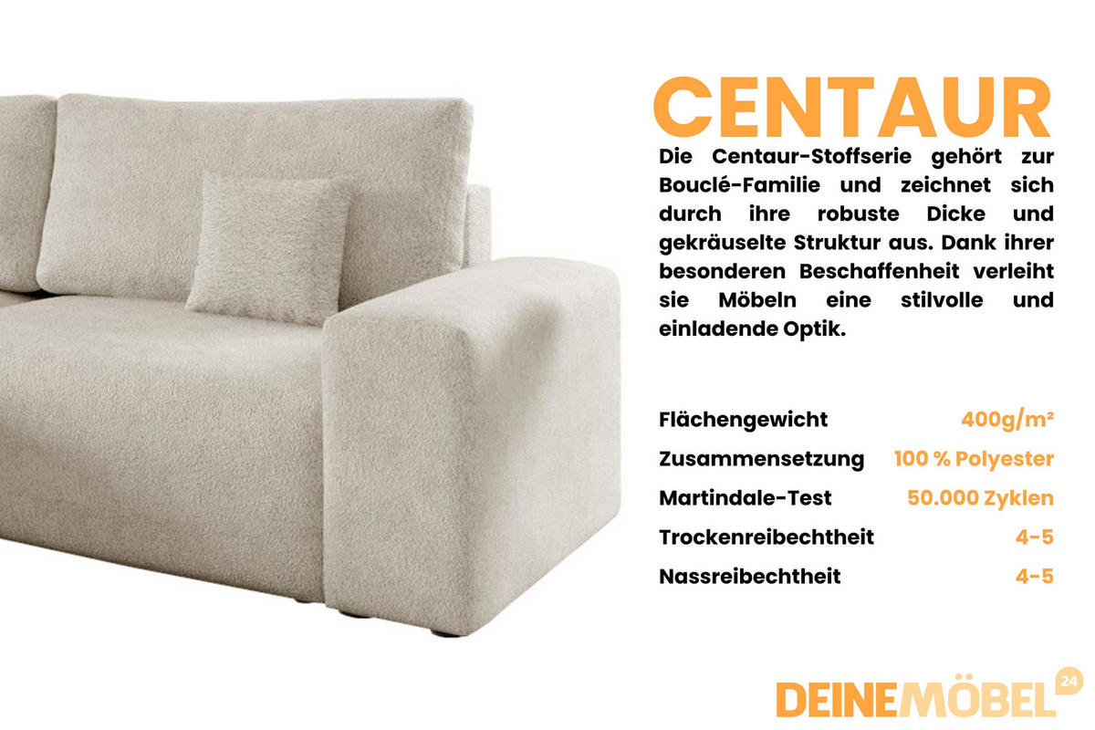 ECKSOFA MILKY 255/148 in Bouclé Creme links - Creme, Holz/Holzwerkstoff (255/148cm) - Deine Möbel 24