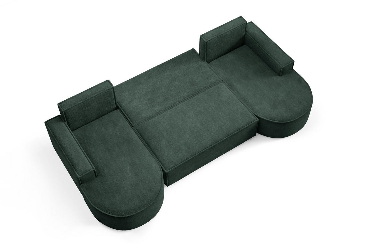 ECKSOFA MOLLY U Freistehendes, mit Schlaffunktion, 140x273cm, Bettkasten und Abnehmbaren Kissen – 316x157x88cm, Abriamo Stoff, Grün - Grün, Holz/Textil (316/157cm) - DomoHome
