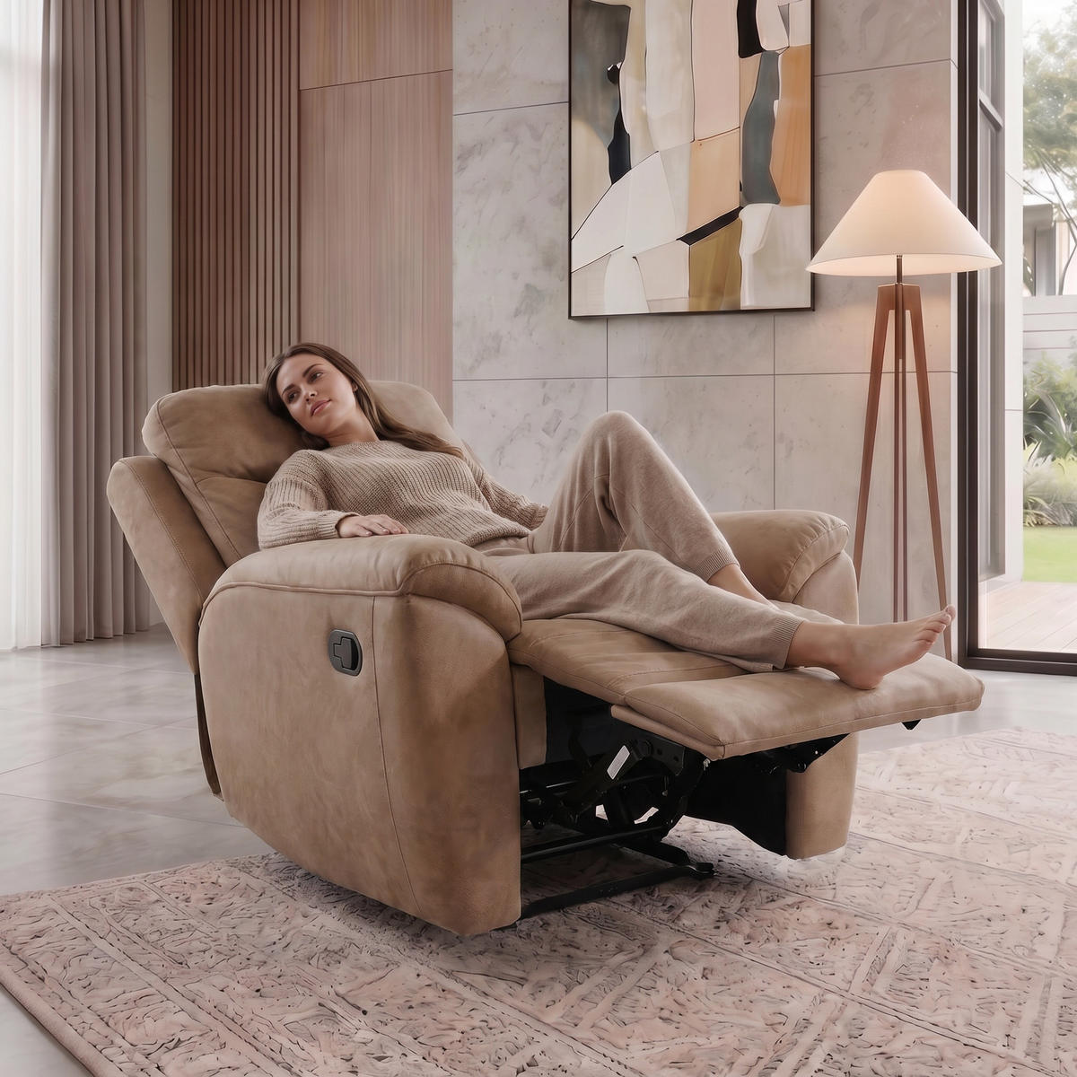 RELAXSESSEL Dolce, Fernsehsessel mit Relaxfunktion, 98 cm, Sandfarben, Velours - Braun, Textil (98/106/100cm) - Beautysofa