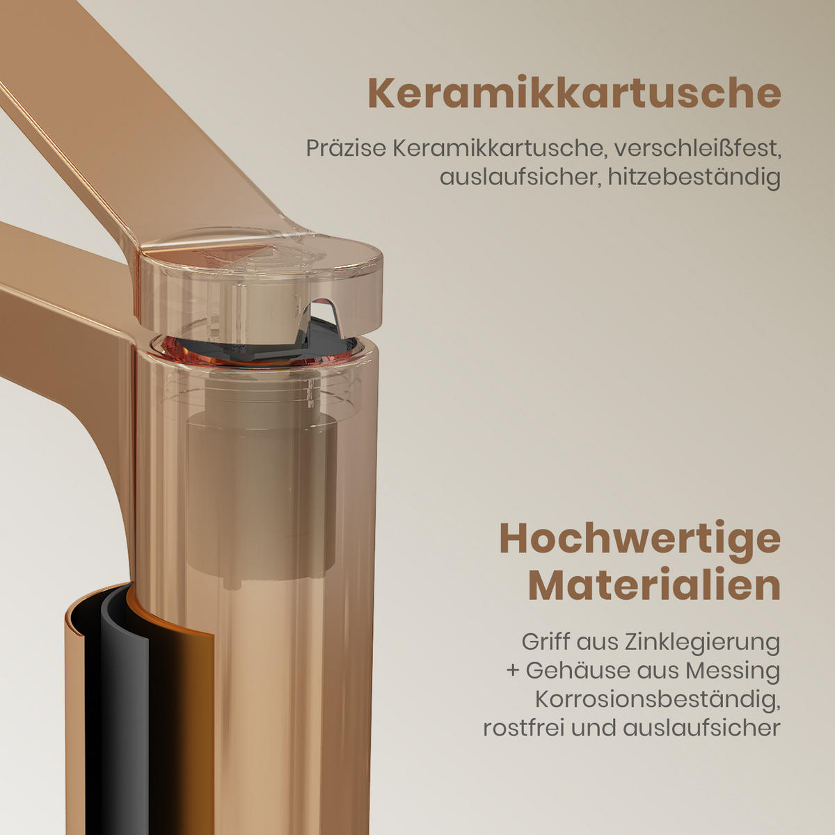 WASCHTISCHARMATUR mit Spulen-Zertifiziertem Filterelement Rosengold - Roségold, Metall (17.3/4.6/19.5cm) - EMKE