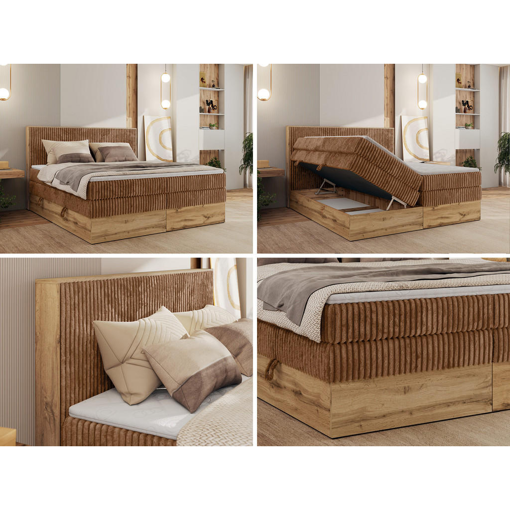 Thumbnail - MKS Boxbett, Orange, Textil, 2-Sitzer, H4, Rechteckig, 160x200 cm, Oeko-Tex®, Schlafzimmer, Betten, Boxspringbetten