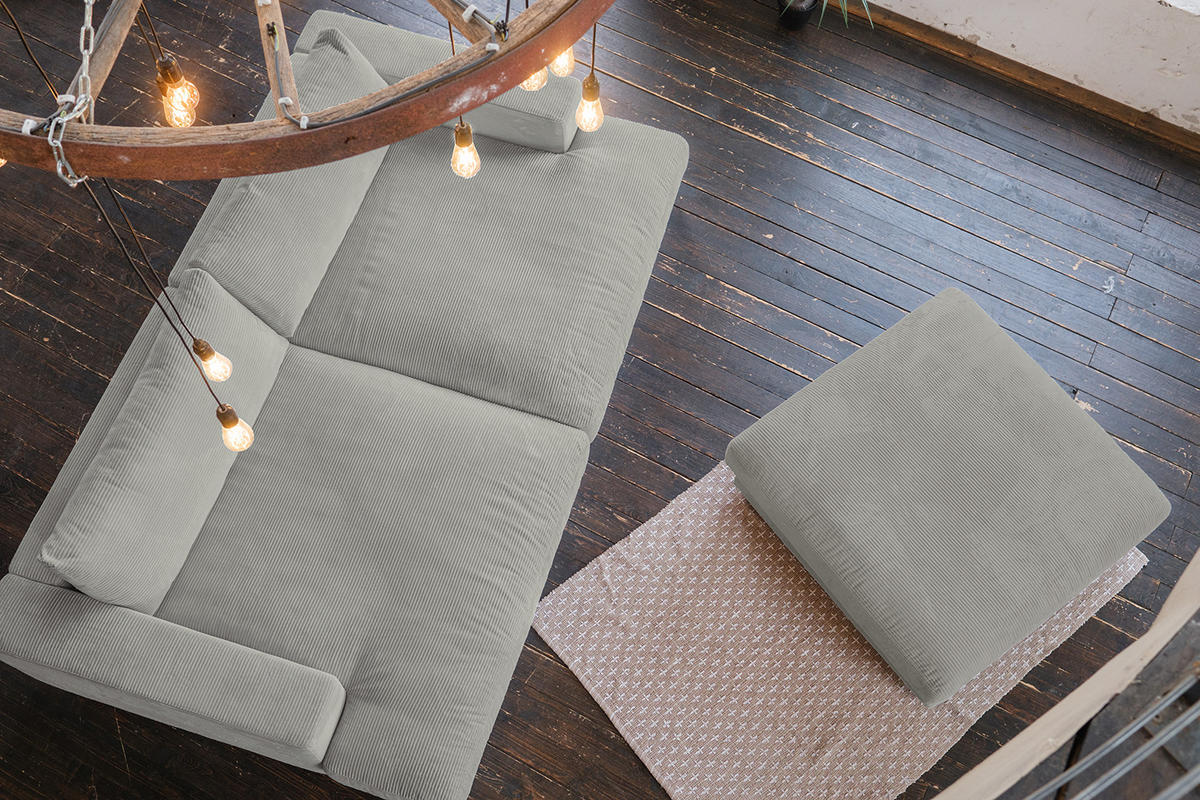 BIG SOFA-SET 6-TLG MADELINE Hellgrau Cord - Hellgrau/Schwarz, Kunststoff/Textil (290/85/170cm) - KAWOLA