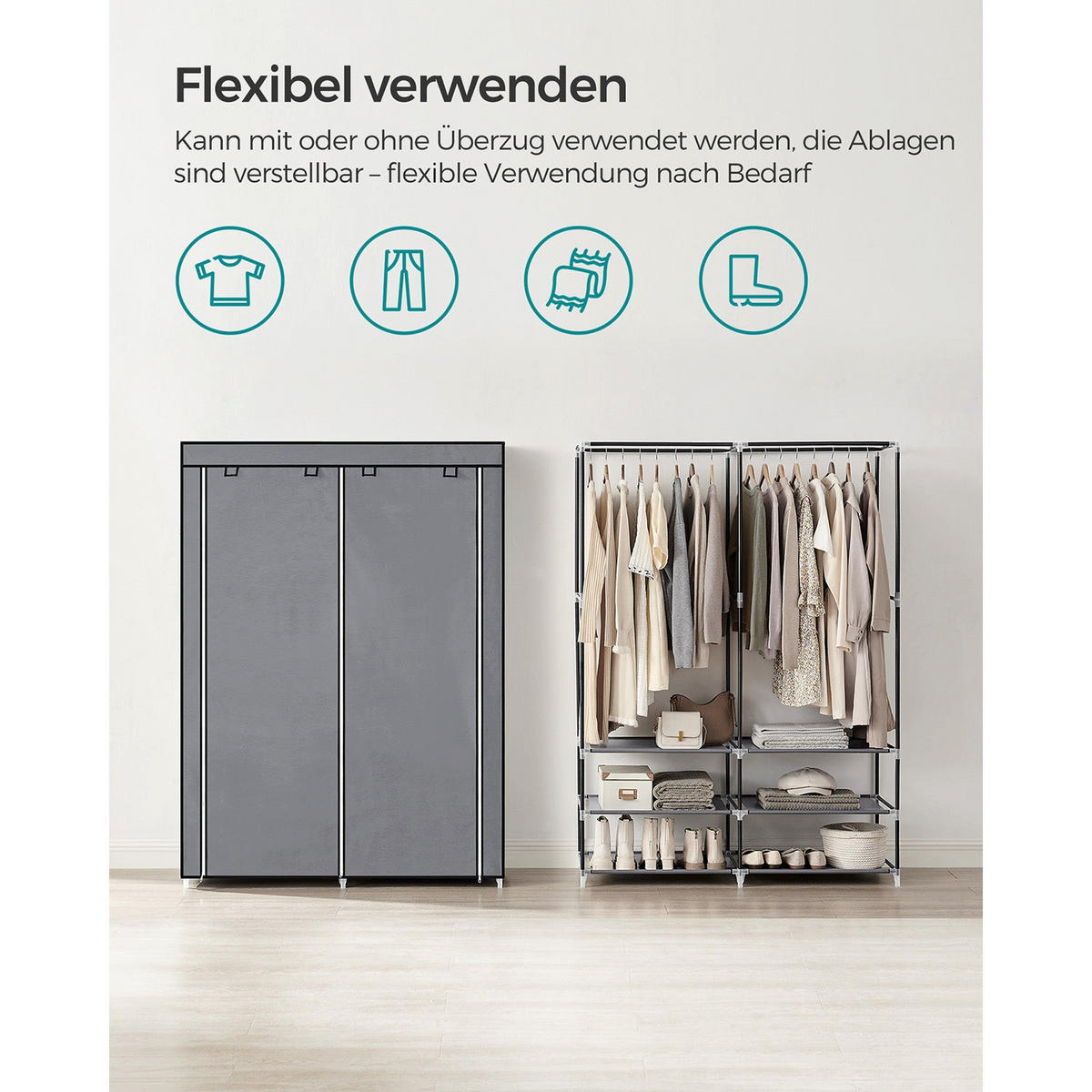 STOFFSCHRANK MONROVIA - Grau, Kunststoff (127/176/45cm) - Hansiro