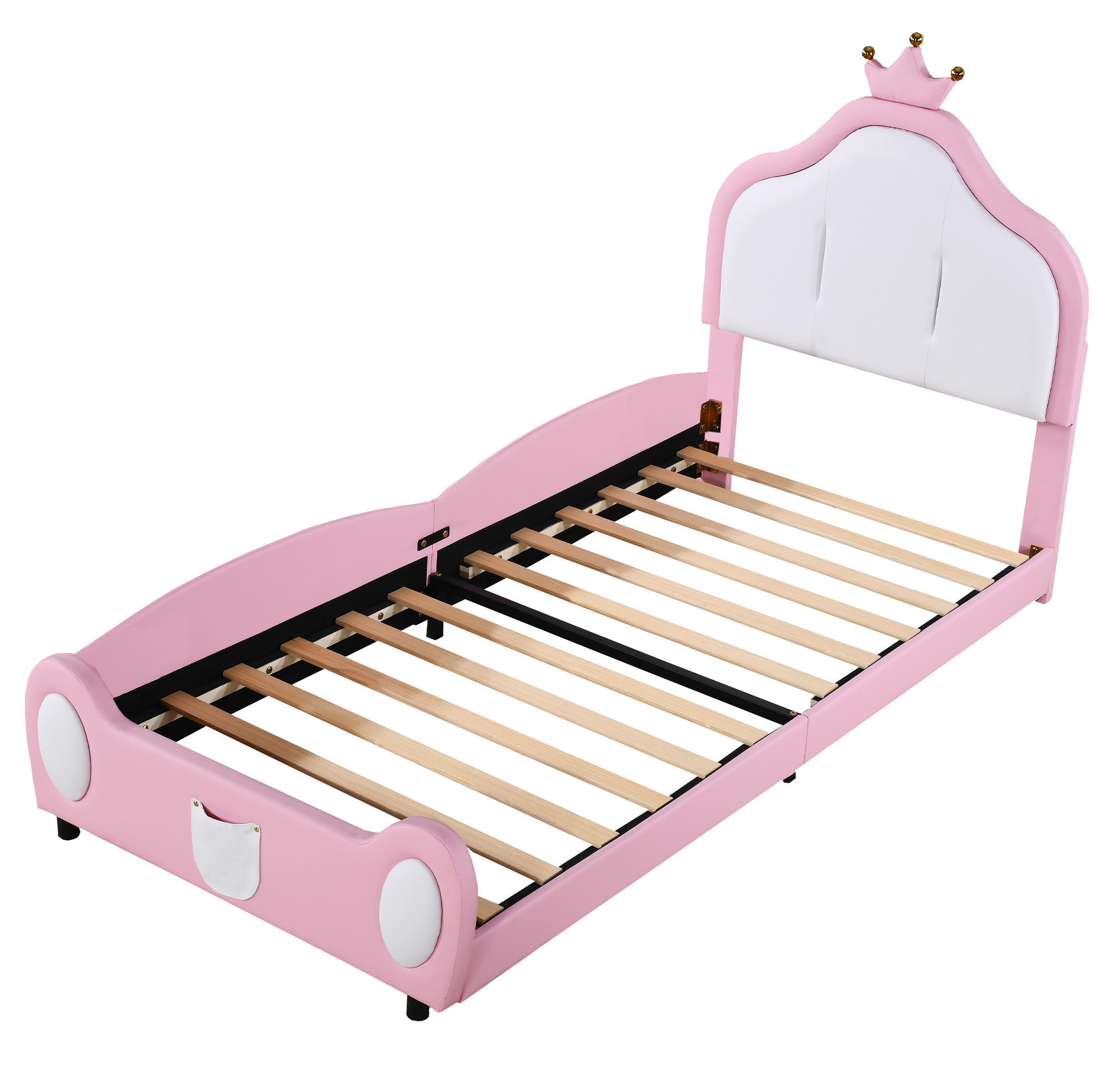 KINDERBETT Polsterbett 90/200 cm aus Kunstleder mit kronenförmigem Kopfteil Rosa/Weiß - Rosa, Textil (90/200cm) - Modenvie