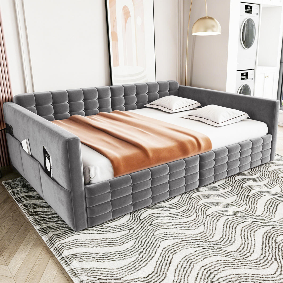 POLSTERBETT 140x190cm Schlafsofa Samt Stauraum Schubladen Grau - Grau, Textil (140/190cm) - FLIEKS