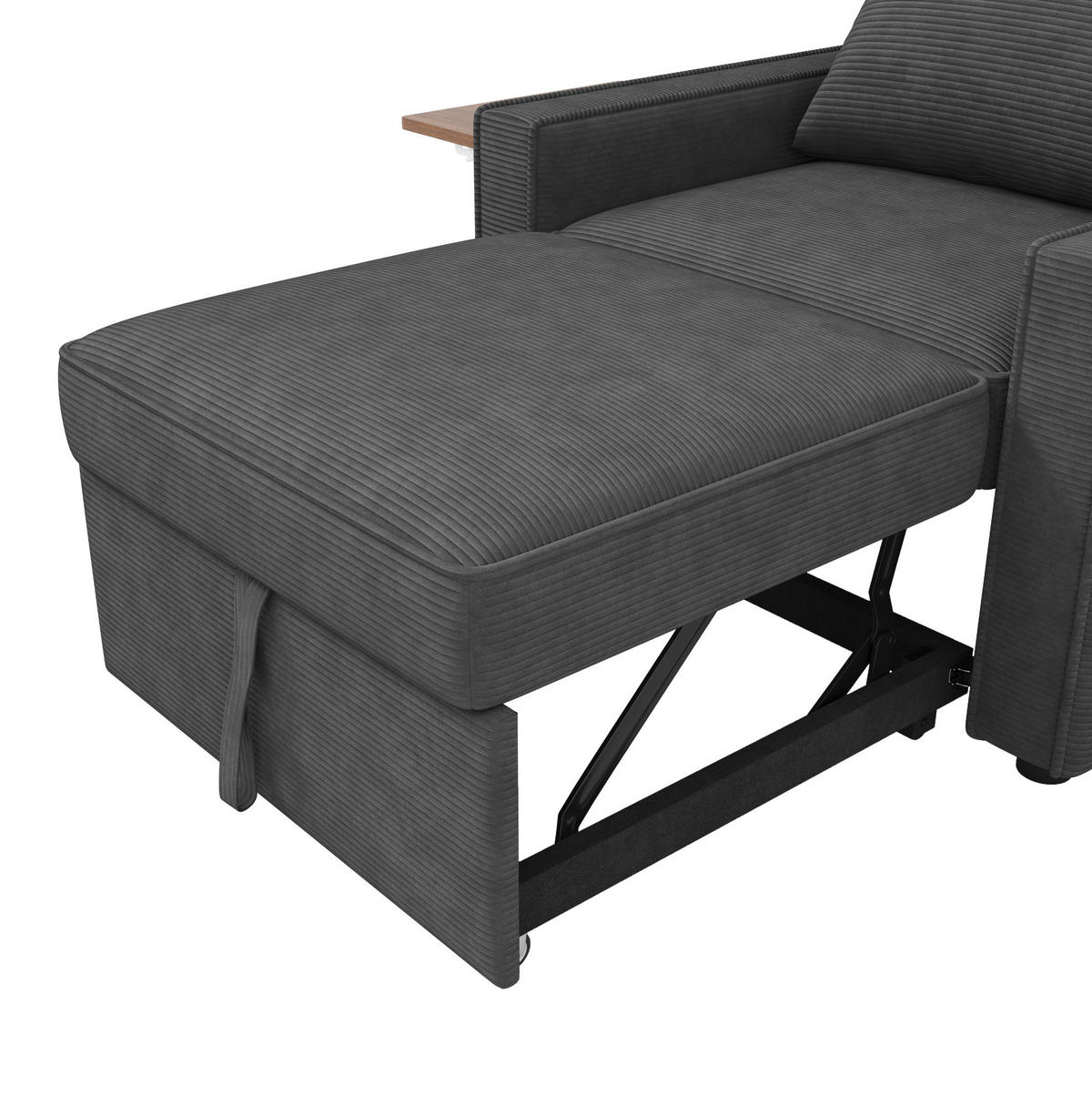 ROZKLÁDACÍ pohovka 93/150/85 cm šedá z manšestru s USB a držákem telefonu - šedá, textil (93/85/150cm) - OKWISH