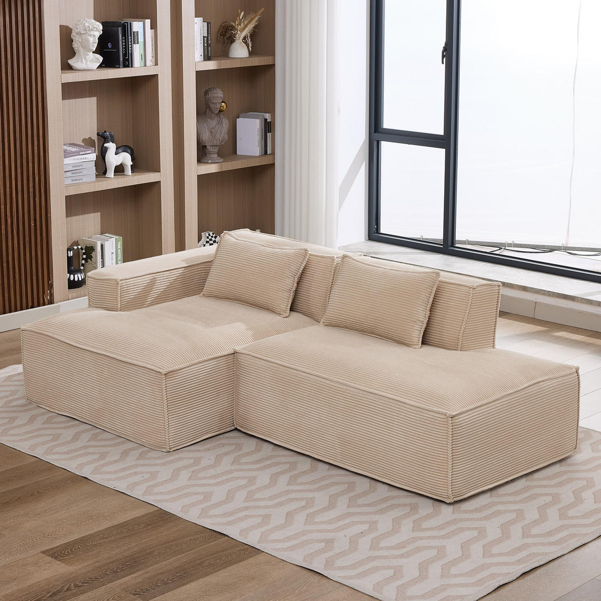 ECKSCHLAFSOFA L-/U-/2-er Sofa mit Schlaffunktion,Modulsofa,Cord,Beige - Beige, Textil (129/233cm) - LVHOM