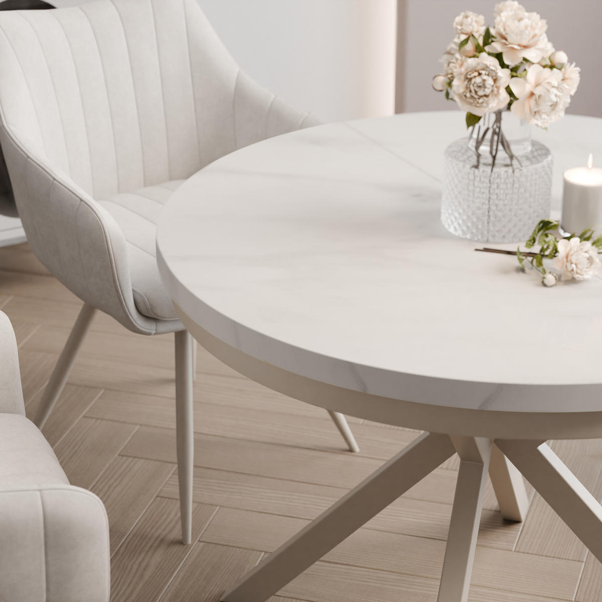 AUSZIEHTISCH MILTON 120-196/76 cm mit Metallgestell, Kaschmir / Bianco Marmor - Kaschmir/Perlmutt, Holzwerkstoff/Metall (120/120/76cm) - Idohome