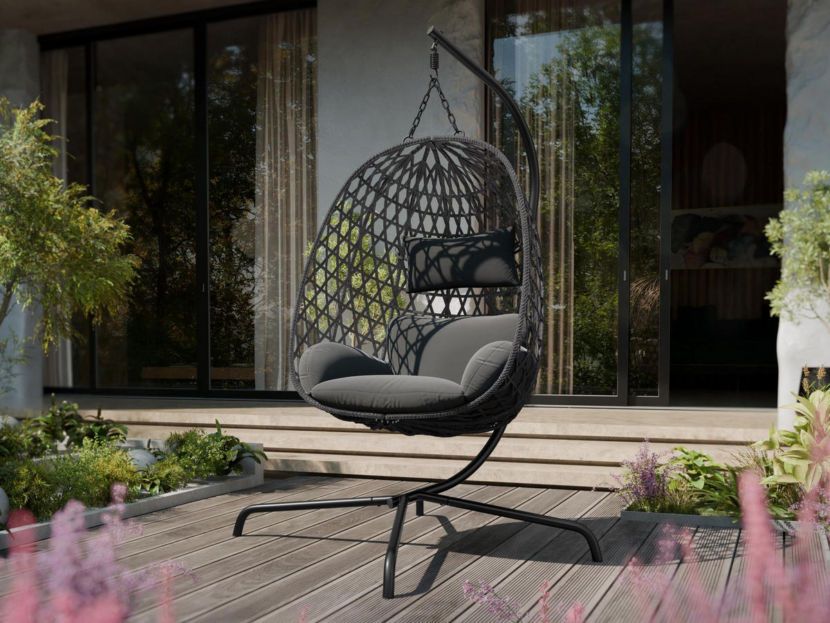 HÄNGESESSEL Liwebo - Schwarz/Grau, Metall (105/195/105cm) - MIRJAN24