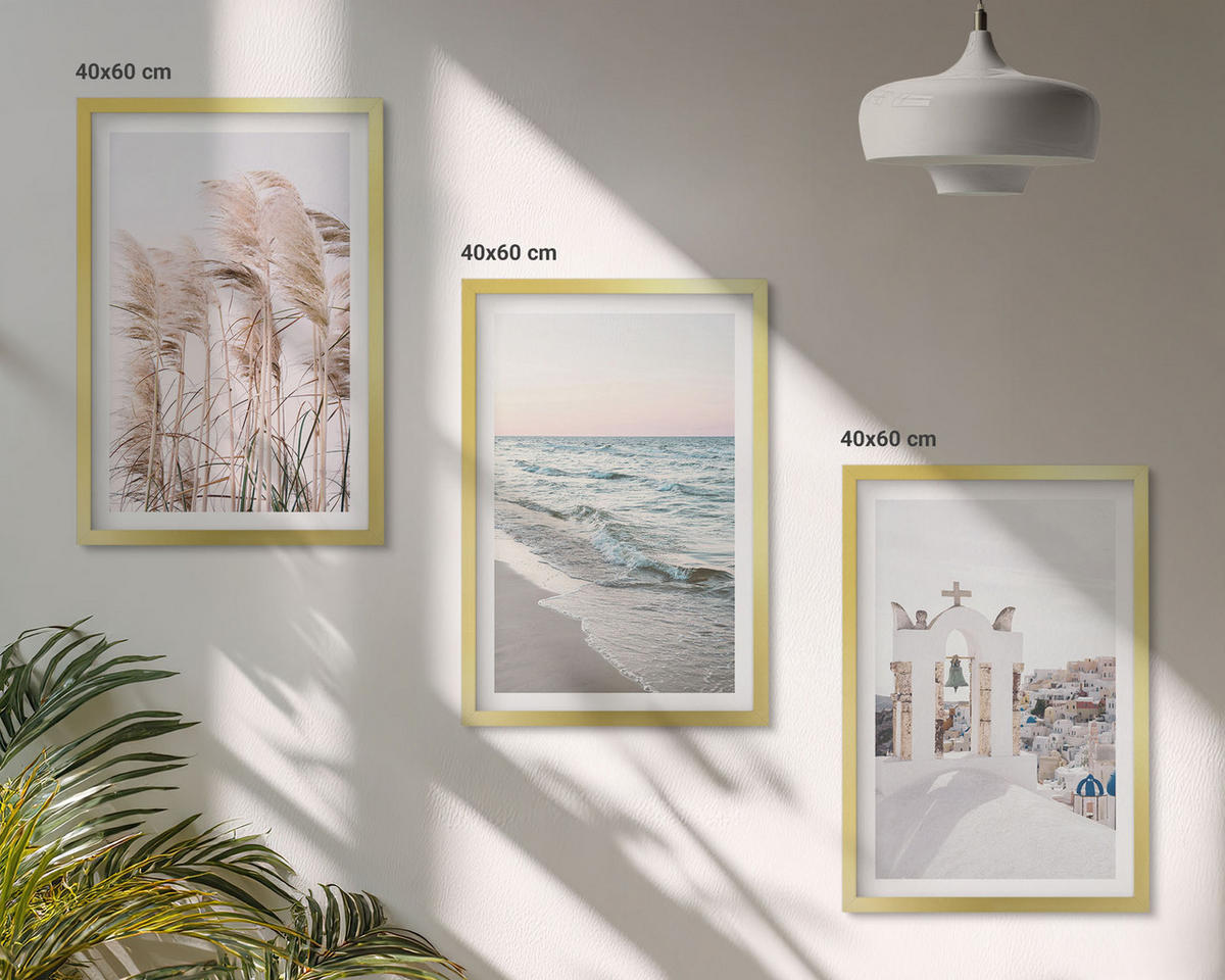 WANDBILDER 3er Set - 40x60 cm Goldrahmen - Pflanzen, Meereswellen, Aussicht, Häuser - Goldfarben, Kunststoff (40/60cm) - ArtPrintCave