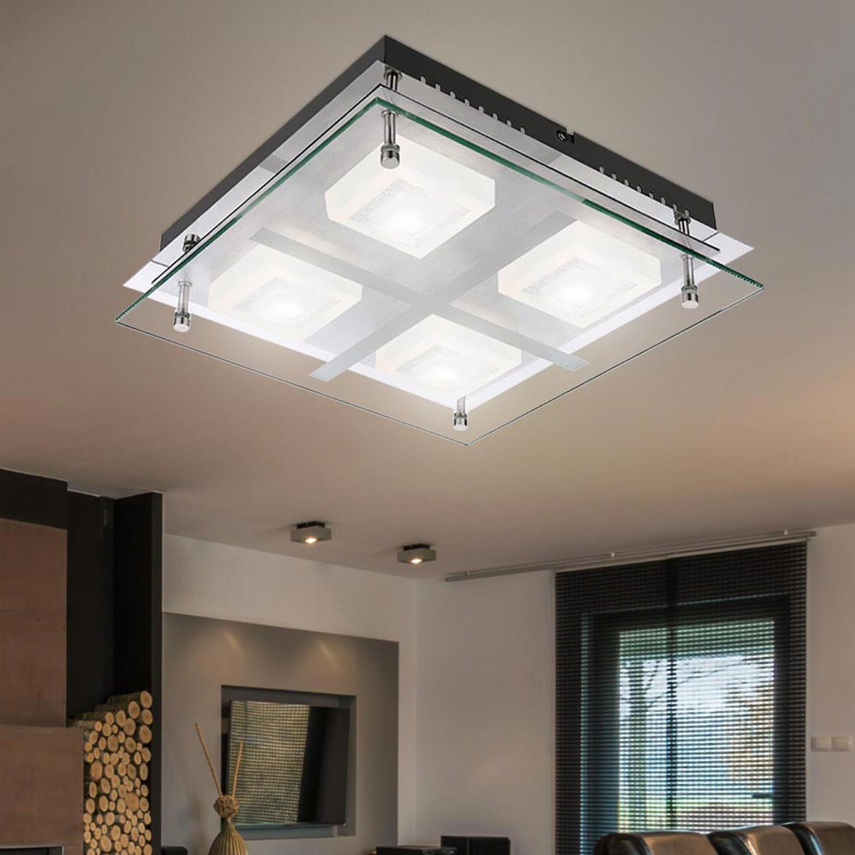 LED DECKENLEUCHTE Daniele Chrom Silber - Silberfarben, Glas (28.5/28.5/7.5cm) - Globo Lighting