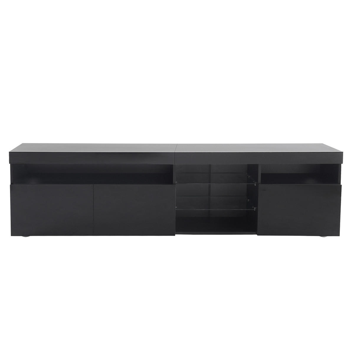 TV-LOWBOARD 180/35/48 cm mit 3 Türen und LED-Beleuchtung - Schwarz, Holzwerkstoff (180/48/35cm) - BEAOK