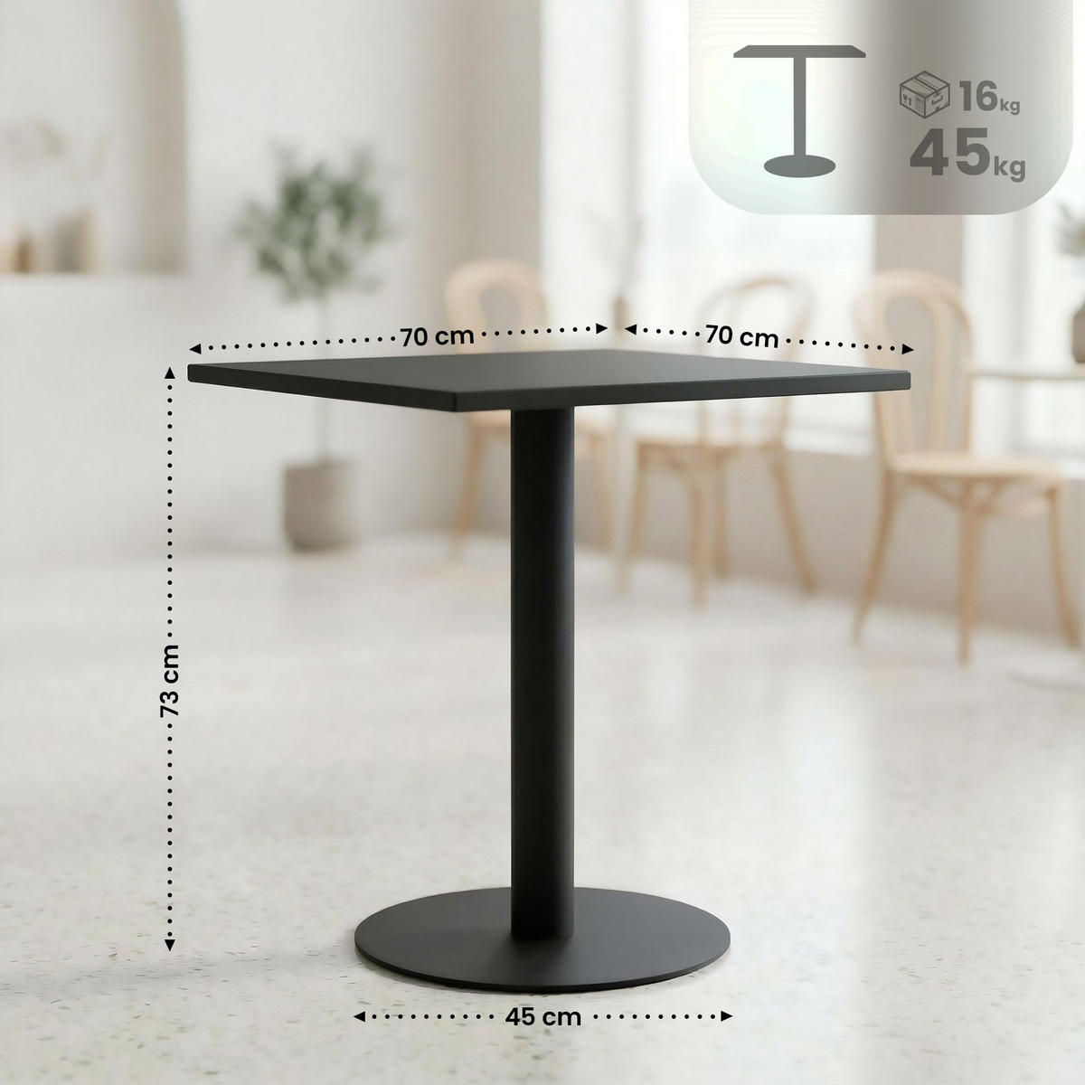 BISTROTISCH Lena eckig 70x70x73cm Holz Schwarz Cafetisch - Schwarz, Holz (70/70/73cm) - DELUKE