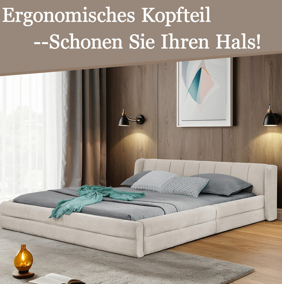 BETTGESTELL mit Kopfteil 140x200 cm Chenille Beige - Beige, Holz (140/200cm) - Meubliv