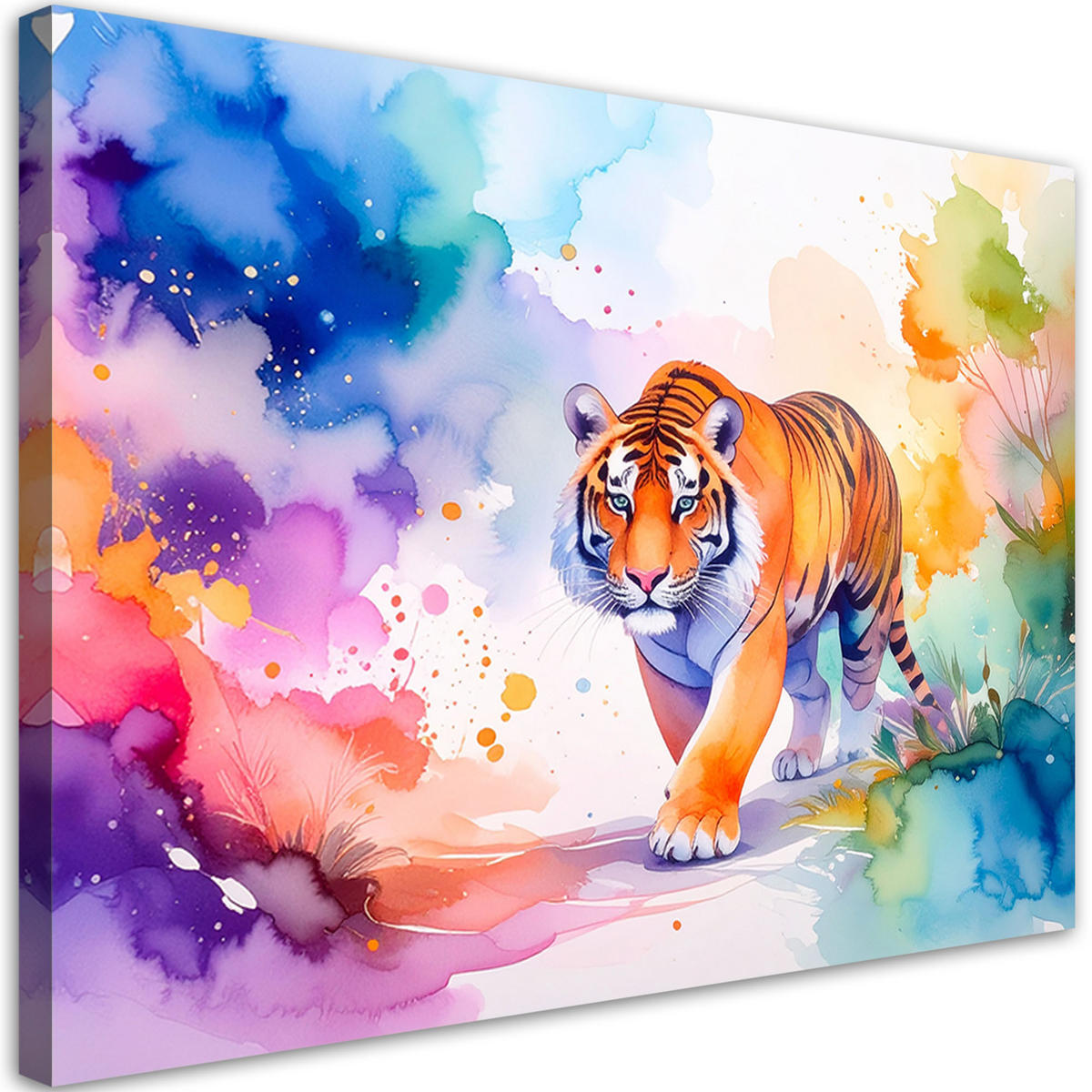 LEINWANDBILD Bunter Tiger Safari Aquarell 100x70cm - Multicolor, Textil (100/70cm) - Feeby