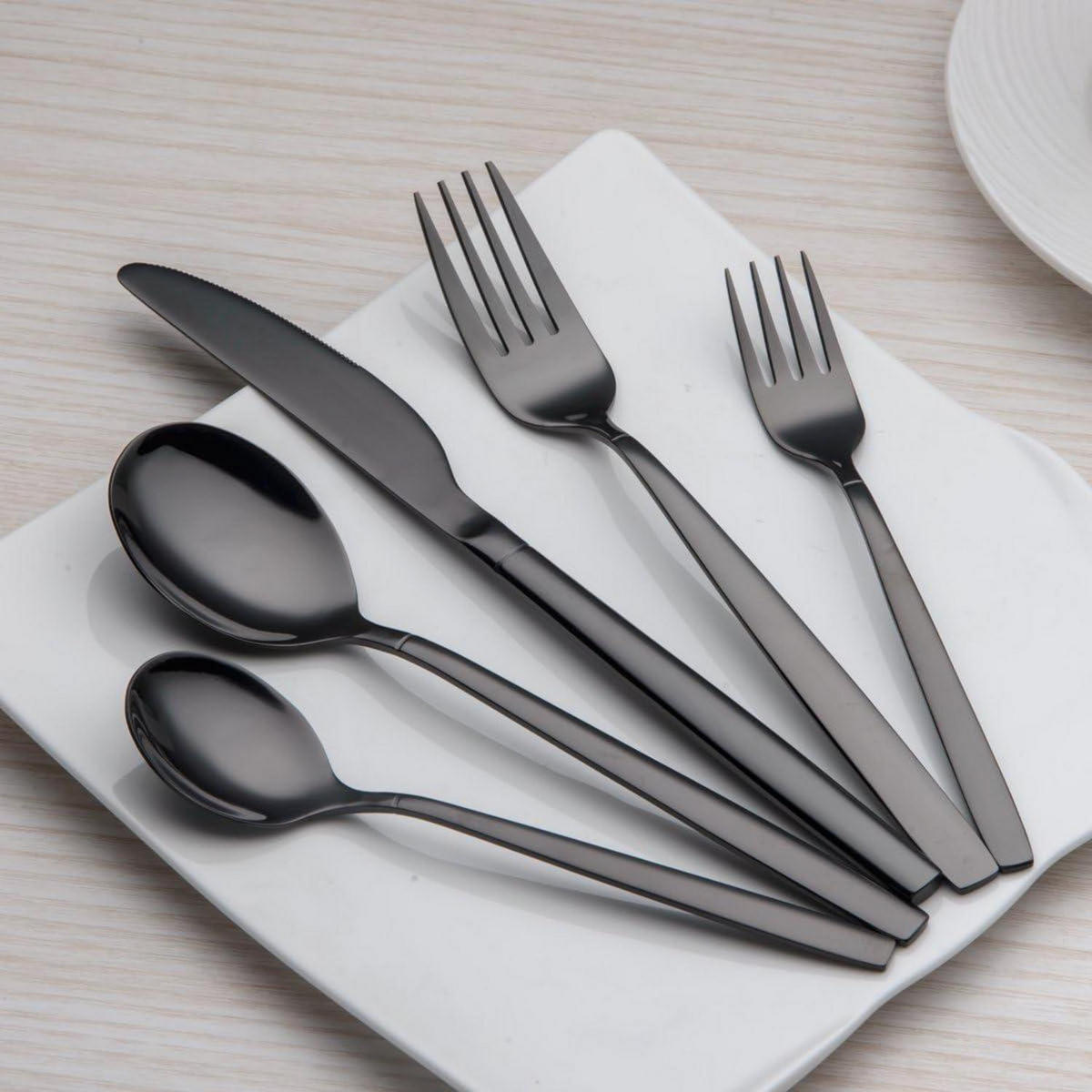 BESTECKSET 30-teilig schwarz glänzend - Schwarz, Metall