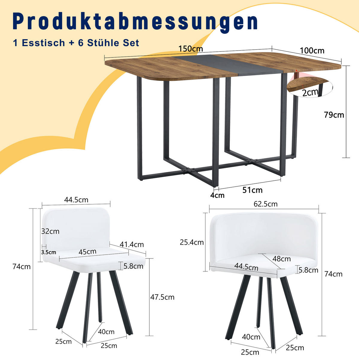 ESSGRUPPE DE-39496 ausziehbar, mit 4 Stühlen und Metallgestell Weiß - Weiß, Holzwerkstoff (150/79/100cm) - ComfortXL