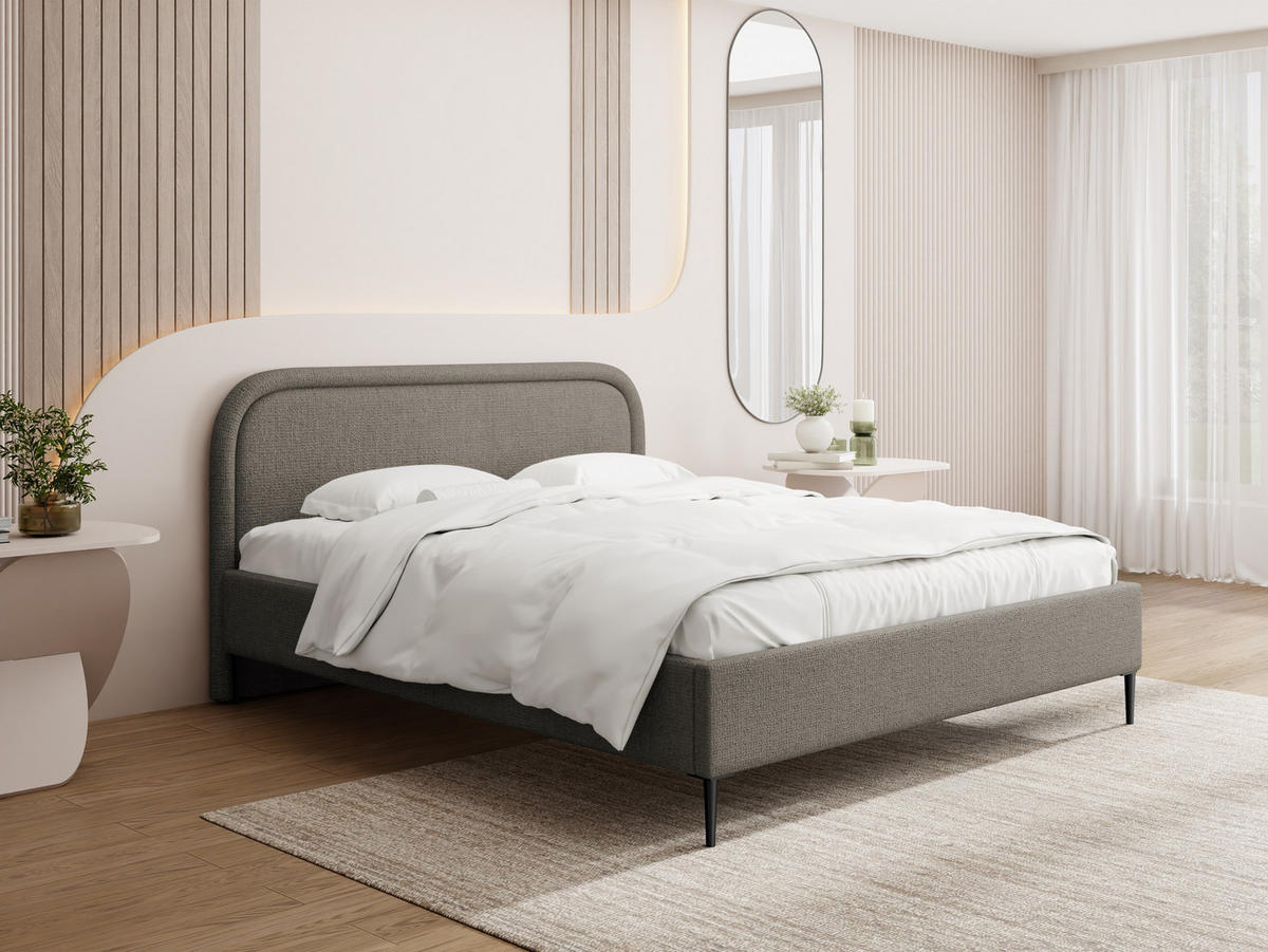 POLSTERBETT Jasmine Slim mit Bettkasten, Lattenrost & hohen Metallfüßen in Taupe Chenille 140x200 cm - Taupe/Birkefarben, Holz/Textil (140/200cm) - WFL GROUP