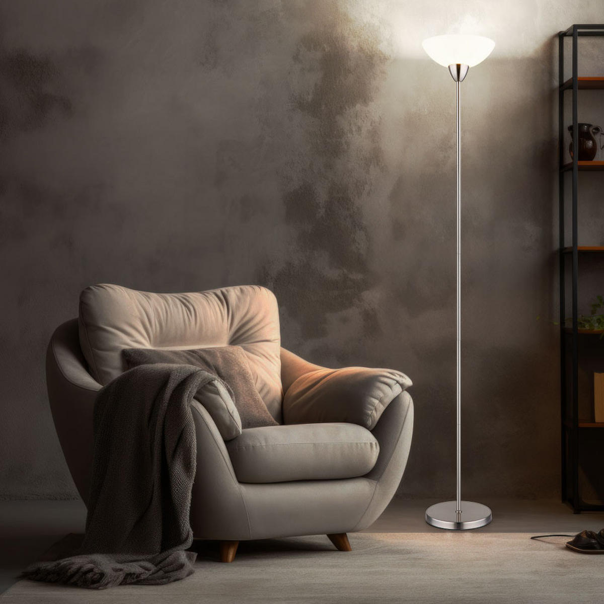 LED STEHLEUCHTE Metall Glas Opal Silber - Silberfarben, Glas (28/28/180cm) - Globo Lighting