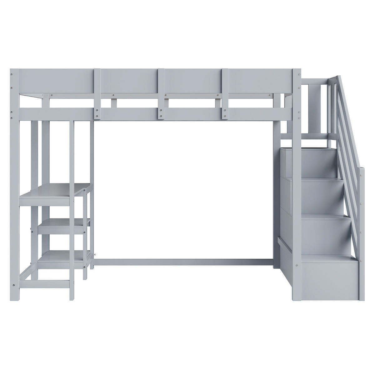 HOCHBETT 90/200 cm mit Stauraumtreppe, Ablageregal und Lattenrost aus Kiefern Holzwerkstoff, Grau - Grau, Holzwerkstoff (90/200cm) - Redom