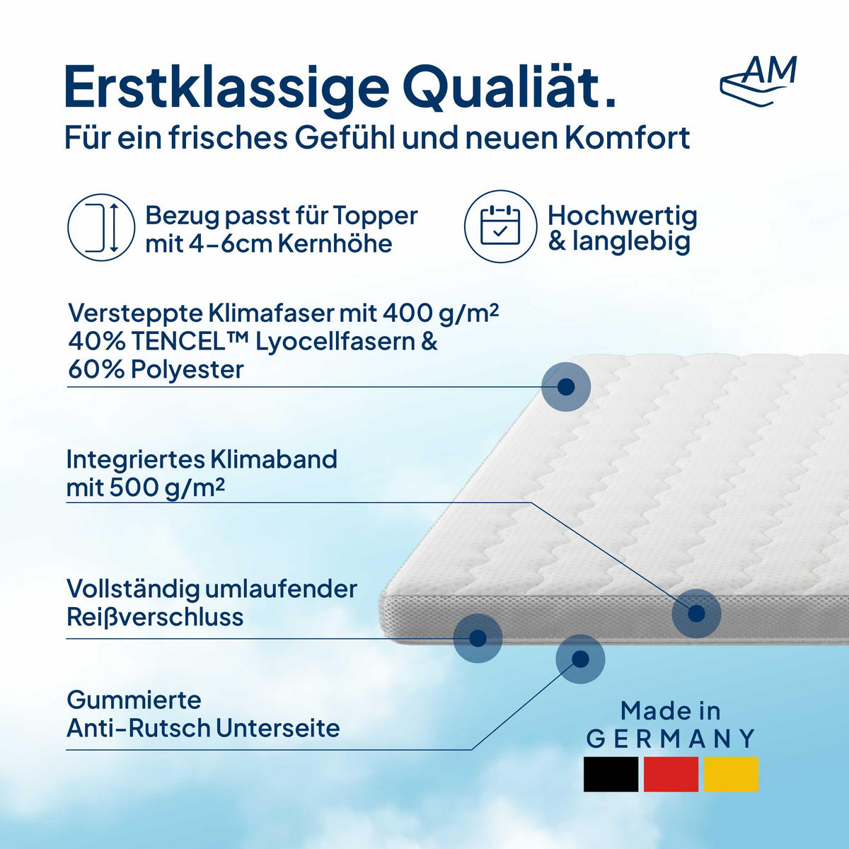 TOPPPERBEZUG Tencel 200/220cm für 4-6 cm Kernhöhe - Weiß, Textil (200/220cm) - AM Qualitätsmatratzen