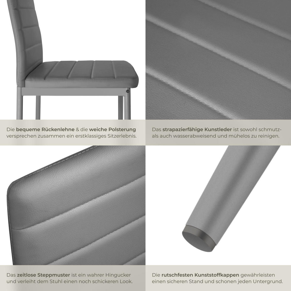 ESSZIMMERSTUHL 4er Set Thomas 41 x 45 x 98 5 cm grau - Grau, Textil (48/98.5/45cm) - tectake