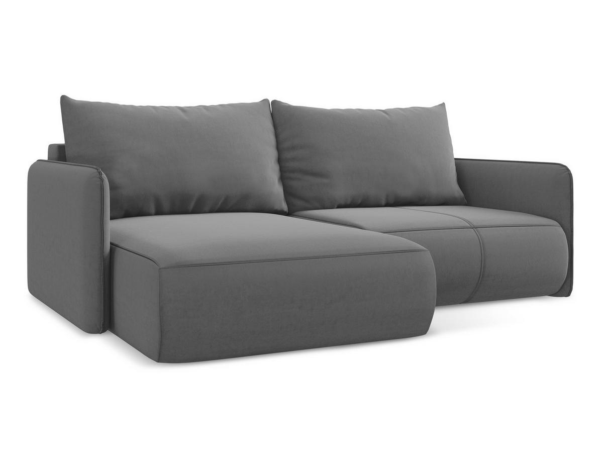 ECKSOFA mit Schlaffunktion Samt Stoff Grau - Schwarz/Grau, Kunststoff/Textil (148/207cm) - Makamii