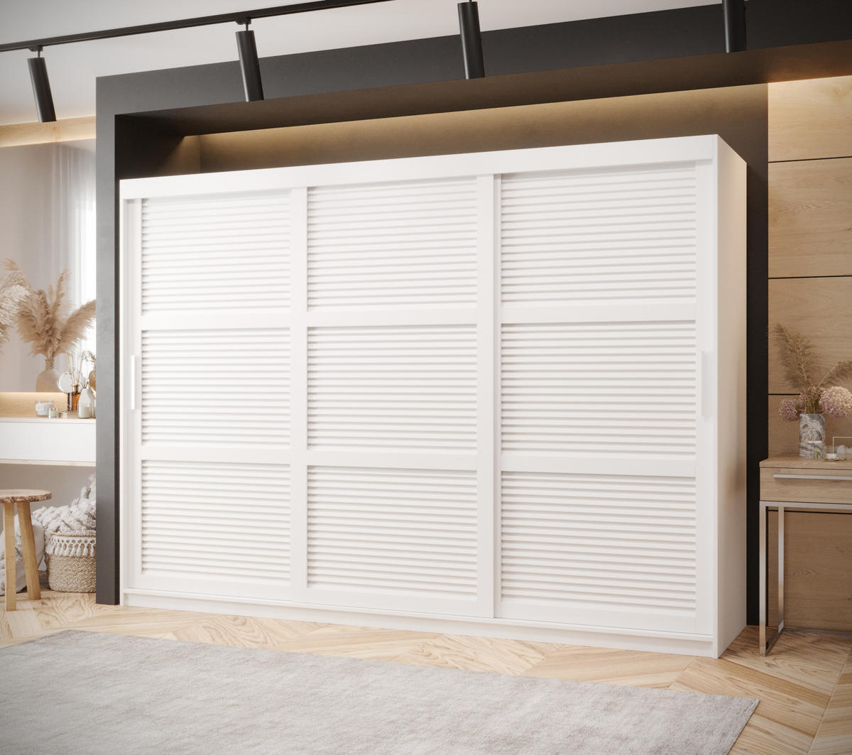 SCHWEBETÜRENSCHRANK 200/250/62 3-türig - Silberfarben/Weiß, Holz/Kunststoff (250/200/62cm) - MÖBEL KRYSPOL