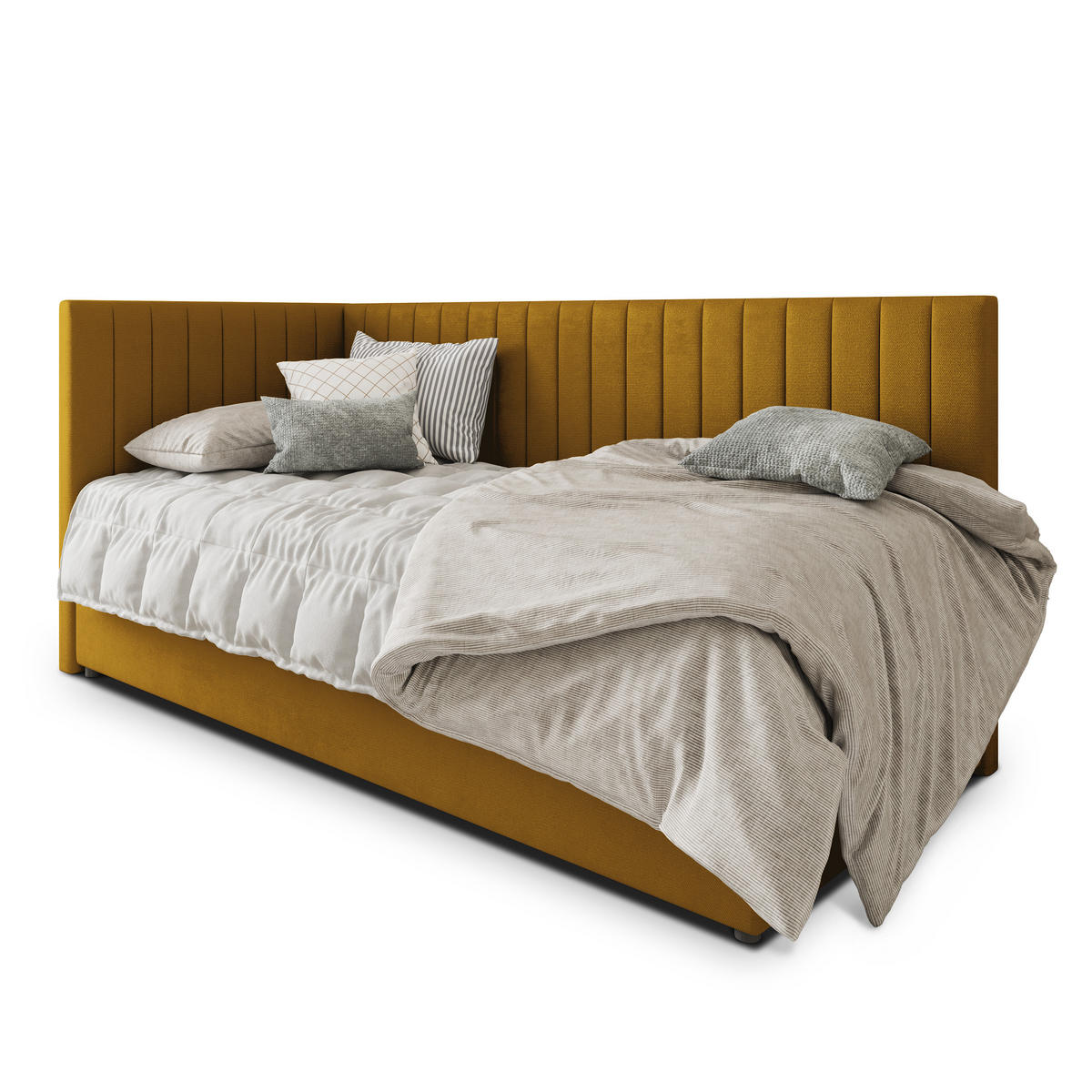 POSTEL BOXSPRING ARIS 90x200 cm, s matrací a úložným prostorem, žlutá - žlutá, kompozitní dřevo/textil (90/200cm) - MASSENO