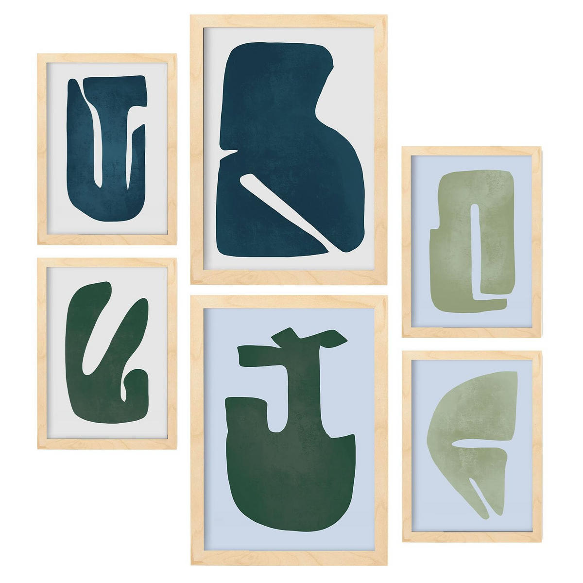 POSTER Set Mit 6 Feine Geschicklichkeit A3 & A4 Rahmen Aus Hellem Holz - Beige, Papier (29/3cm) - Nacnic