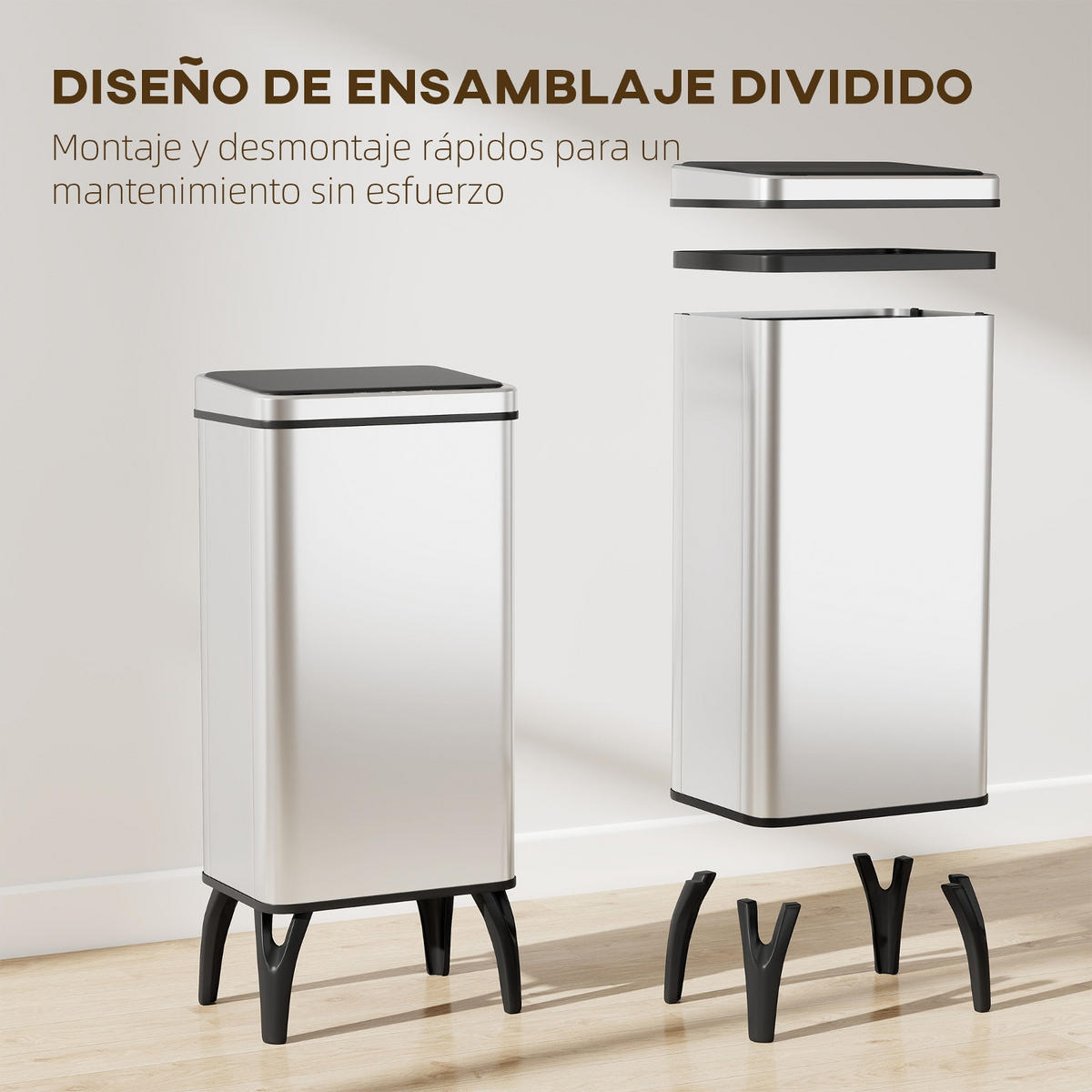 MÜLLEIMER AUTOMATISCHER ABFALLEIMER EDELSTAHL Sensor 50L Silber 35,5/26/83,5 cm - Silberfarben, Metall (26/83.5/35.5cm) - Rolipo