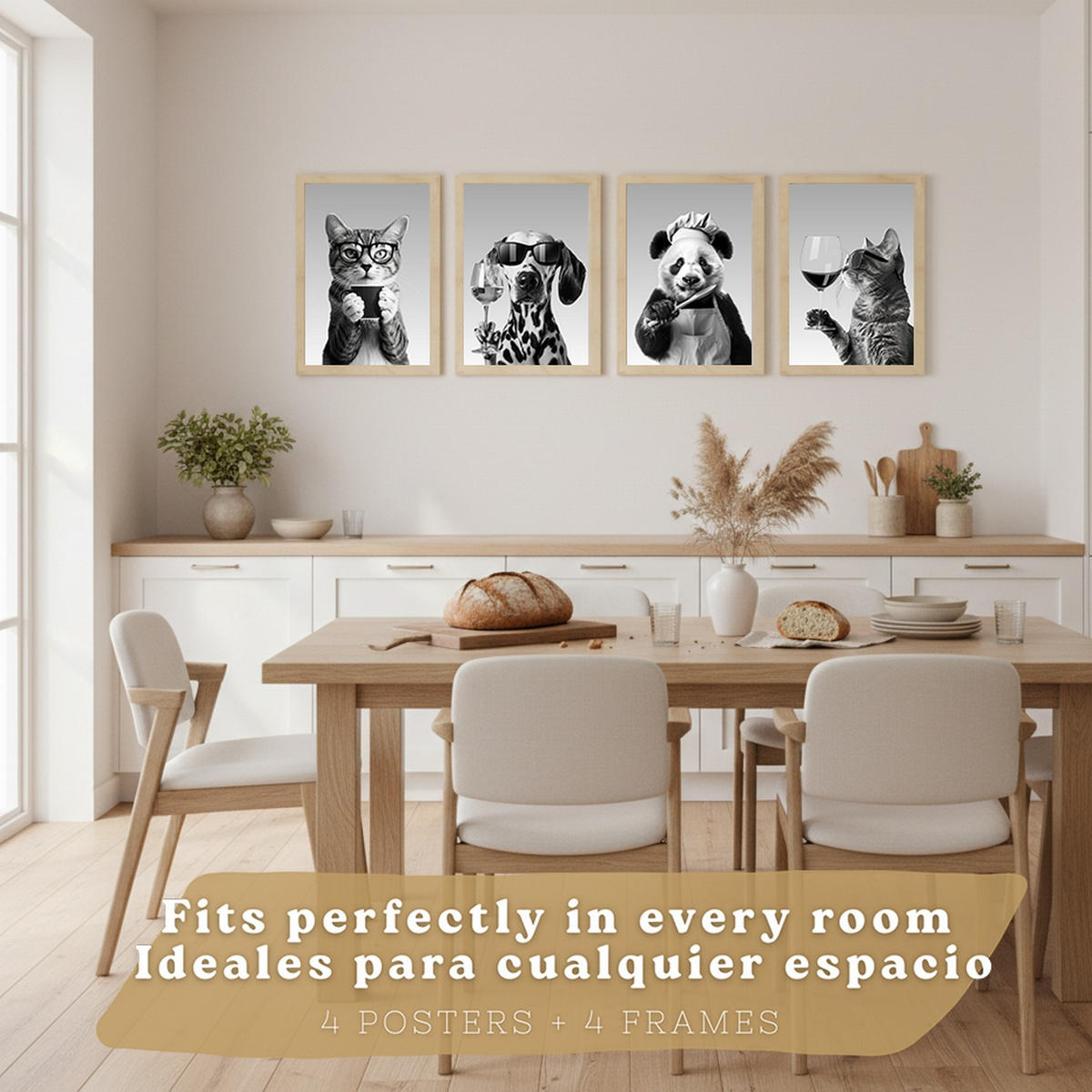 PLAKAT Sada 4 Byn Animals A3 bez rámu - čirá, papír (29.7/1/42cm) - Nacnic