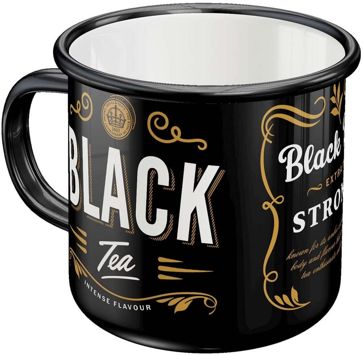 EMAILLE-BECHER 360 ml Home & Country Black Tea - Dunkelorange/Schwarz, Metall (0.36L) - Nostalgic-Art