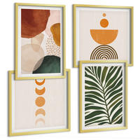 BILDER SET 4er Set - 50x50 cm & 40x60 cm Goldrahmen - Abstrakte Blattformen - Goldfarben, Kunststoff (50/50cm) - TULUP