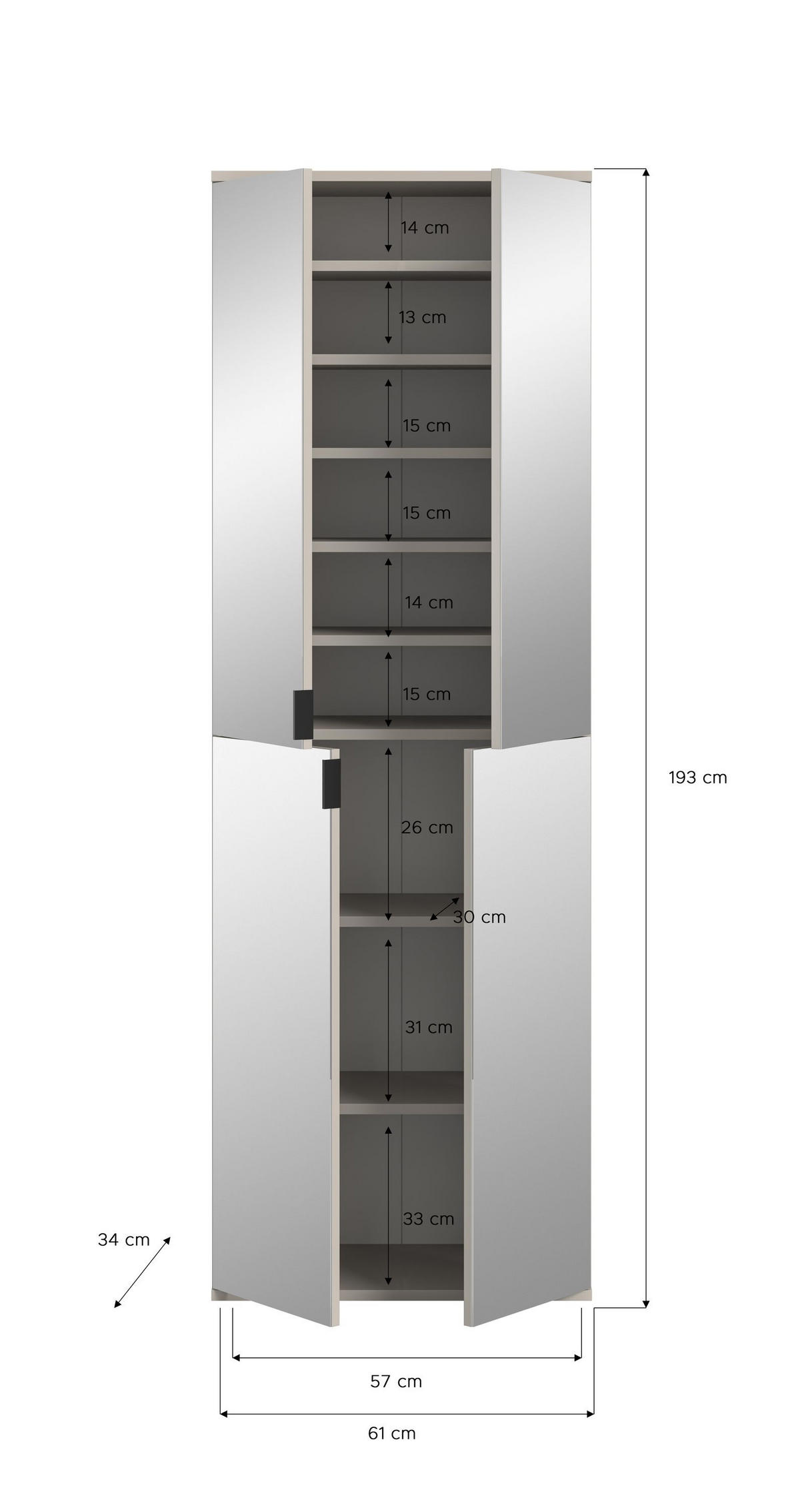 SPIEGELSCHRANK PROJEKT X (B/H/T: ca. 61/193/34 cm) in Kaschmir/Spiegelglas - Kaschmir, Holzwerkstoff (61/193/34cm)