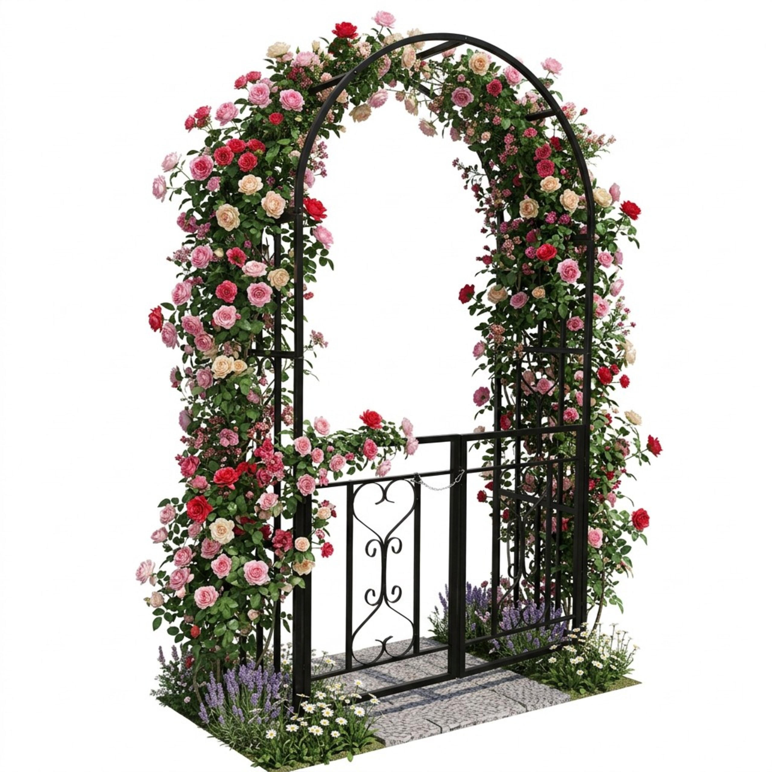 ROSENBOGEN Schwarz mit Doppeltor 206 cm - Schwarz, Metall (50/206/114cm) - Relaxdays