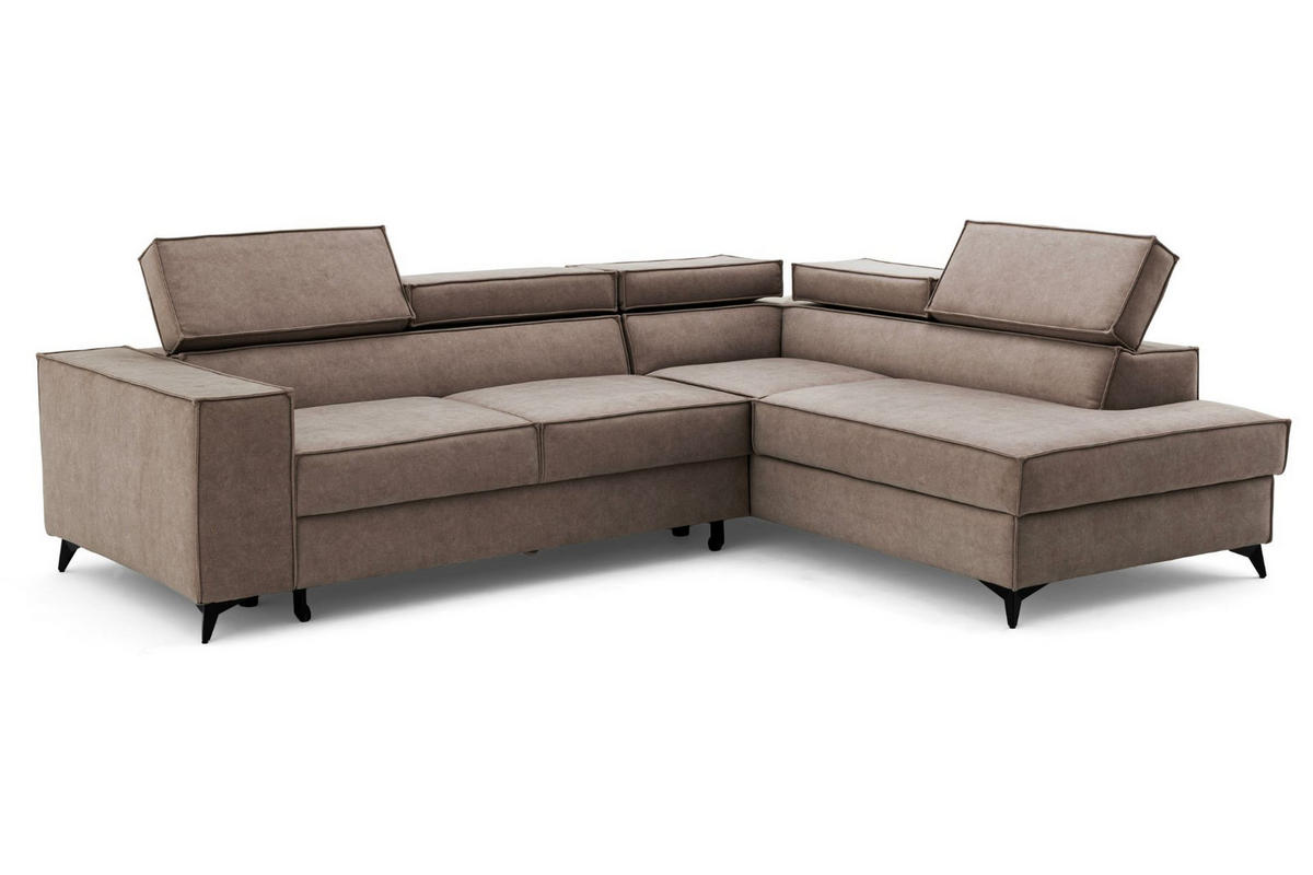 ECKSOFA PURE L Rechts mit Schlaffunktion 127x199 Velours Beige - Beige/Schwarz, Holz/Textil (204/281cm) - Muffo