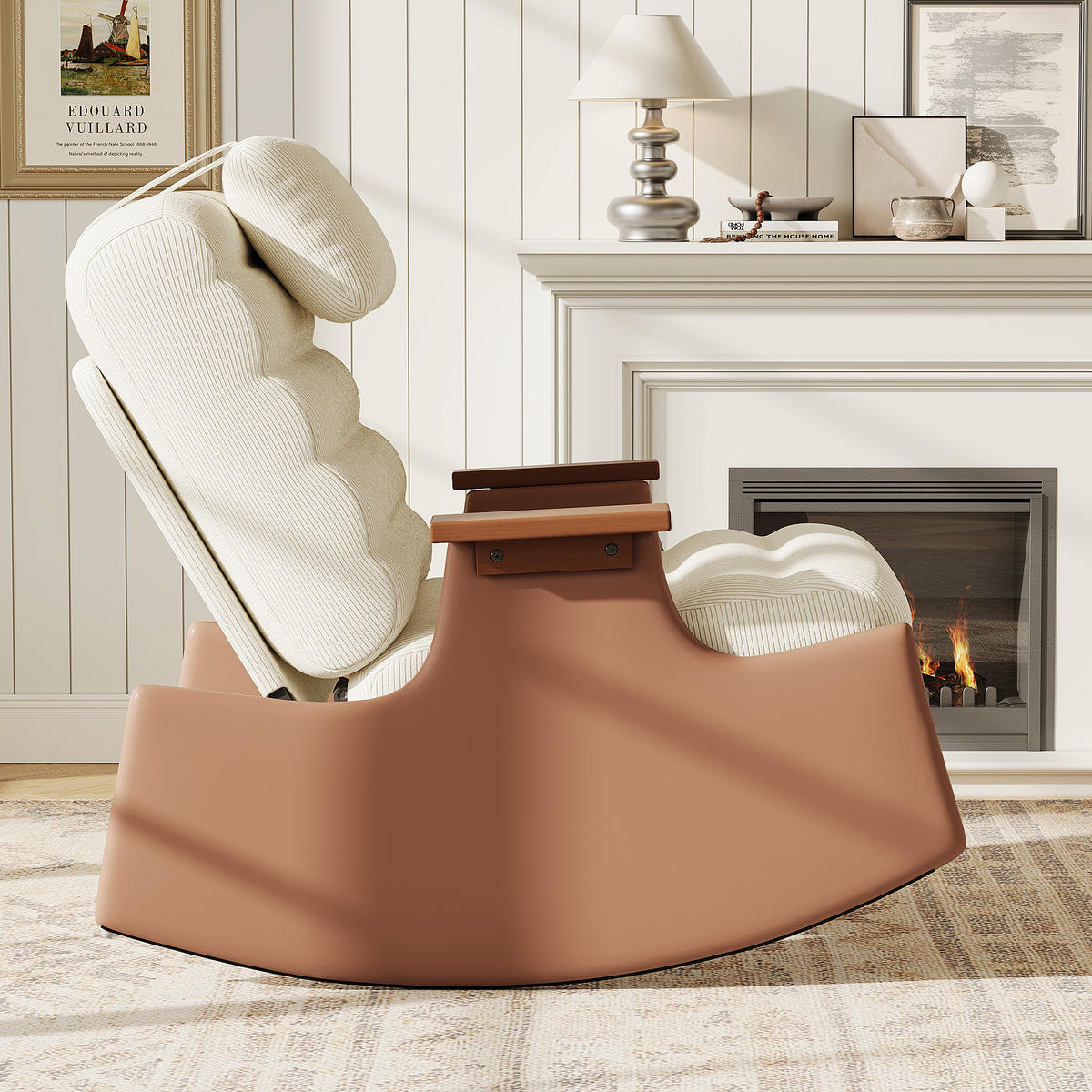 SCHAUKELSESSEL Cord mit Fußhocker & verstellbarer Rückenlehne - Beige, Holz/Textil (81/81/51cm) - PARAFTA HOME