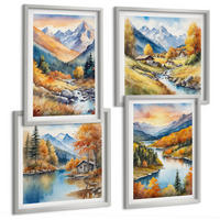 BILDER SET 4er Set - 50x50 cm & 40x60 cm Silberner Rahmen - Berglandschaft mit einem Fluss - Silberfarben, Kunststoff (50/50cm) - TULUP