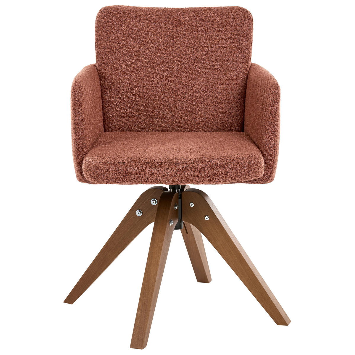 ESSZIMMERSTUHL 2er Set drehbar Bouclé Orange Evelyn - Orange/Braun, Holz/Textil (64/80/64cm) - Beliani