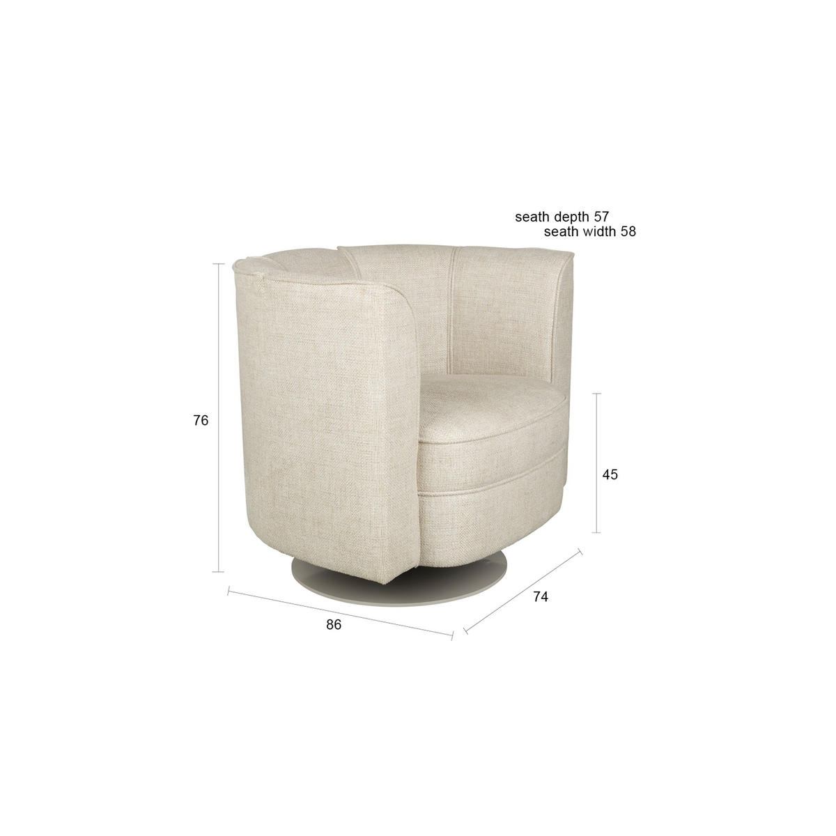 SESSEL Flower Drehbar Beige - Beige, Textil (86/76/74cm) - Dutchbone