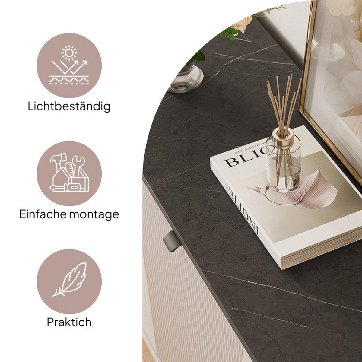KOMMODE NAVANI 160 cm Kaschmire/ Stein - Kaschmir/Goldfarben, Holzwerkstoff/Metall (160/82/40cm) - Idohome