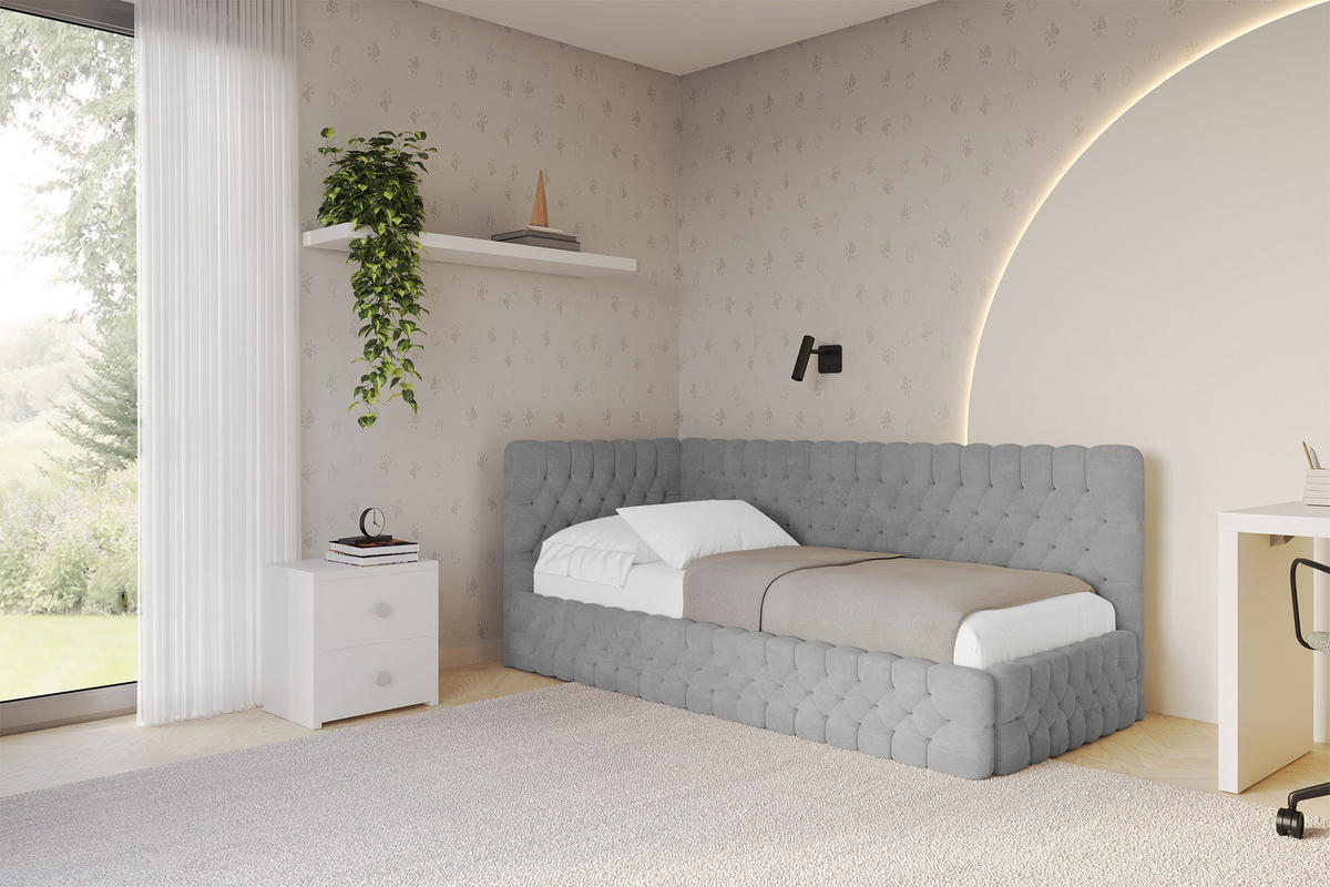 EINZELLBETT Jugendbett mit Bettkasten, Rechts - MULY 100x200 Grau - Silberfarben, Holzwerkstoff/Textil (100/200cm) - ALTDECOR