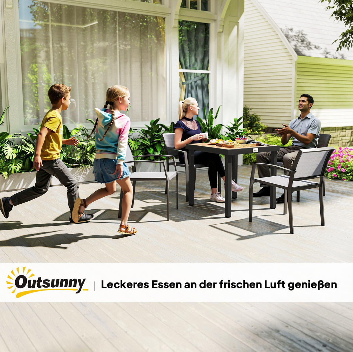 GARTENTISCH 78x78x74 cm Natur mit Holzoptik & Aluminiumrahmen - Naturfarben, Metall (78/78/74cm) - Modfu